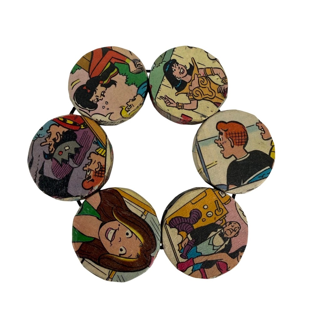 Vintage Handmade Paper Charm Bracelet Archie Comic Retro Colorful Eclectic Art‎